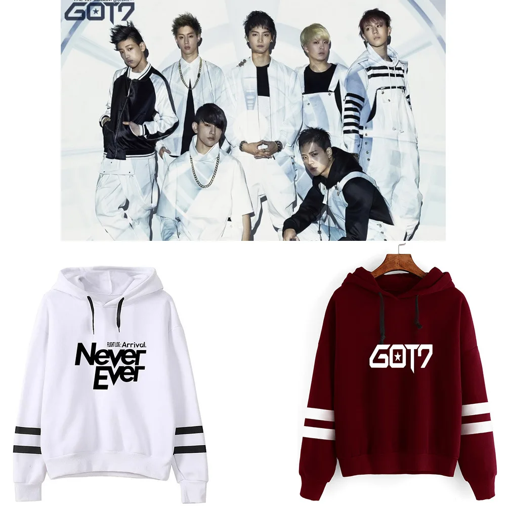 Новые корейские модные Kpop Bambam Got7 Толстовка никогда не кофта с капюшоном Для женщин с длинными рукавами полосатые толстовки с капюшоном пуловер Топы для детей