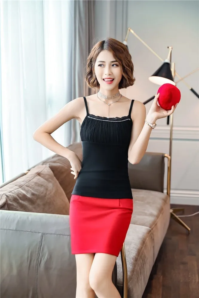 New Fashion Summer Bottom Shirts Elegant Women Office Work Wear Bottoming Shirt Clothes Tops With Lace Suspender Vest