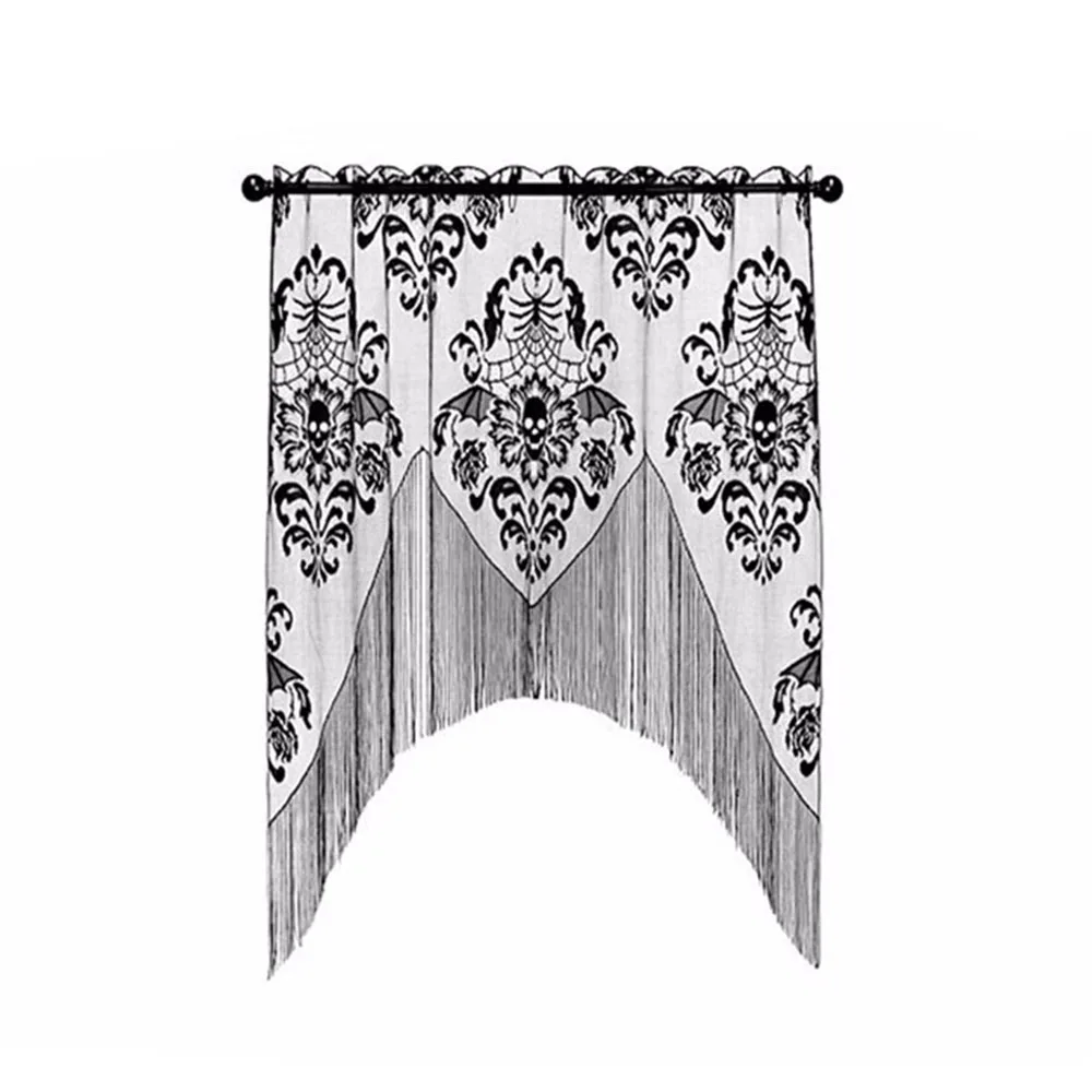 Black Скатерть на тему Хэллоуина готическая Черная кружевная кисточка valance череп шаль в стиле "летучая мышь" Хэллоуин, привидения дом праздничные шторы Ткань Скатерть - Цвет: Black