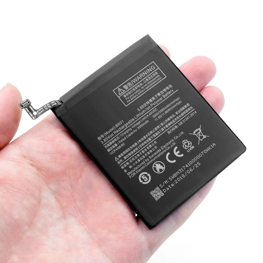 BN31 Battery Xiao mi 3,85 V 3080mAh литиевая аккумуляторная батарея BN31 BN-31 BN 31 батарея для Xiaomi mi 5X mi A1 Red mi Note 5A Y1 Lite - Цвет: BN31 Battery