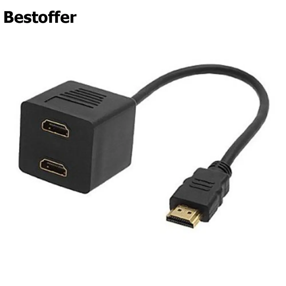 Двухсторонний Y образный HDMI разветвитель штекер на 2 гнезда кабель ПК/DVD