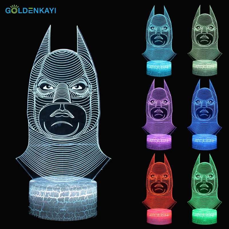 3D LED голова Бэтмена Оригинальное ночное освещение атмосфера визуальная луна