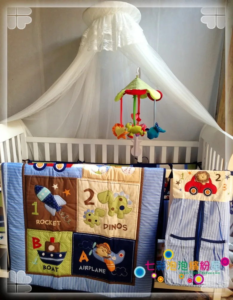 hot sell New 8pcs Baby Crib Cot Bedding Set  Quilt Bumper Sheet Dust Ruffle Nappy bag 5 items for baby boy