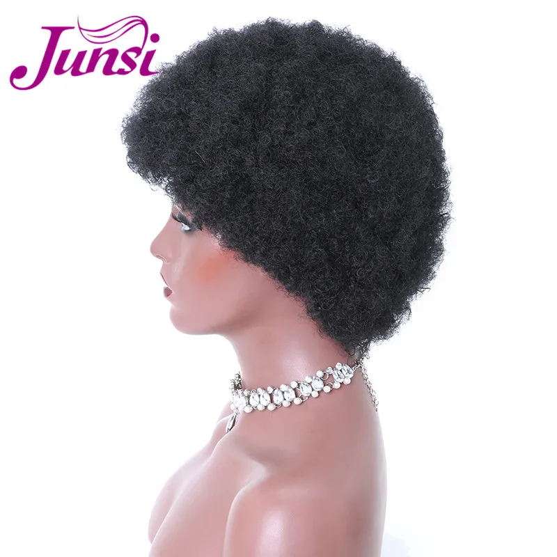 JUNSI Hair Short Black Wig Cosplay Afro Curly Synthetic Wigs for Women Natural Wig African American Wigs