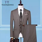 (Пиджак + жилет + брюки) мужской деловой костюм Повседневный высококачественный однотонный Свадебный Мужской костюм из 3-х предметов на одной пуговице костюм из Блейзера