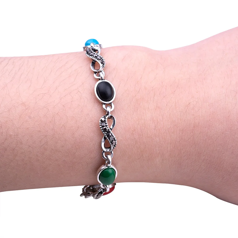 Женские антикварные тибетские серебряные винтажные Браслеты Бесконечность