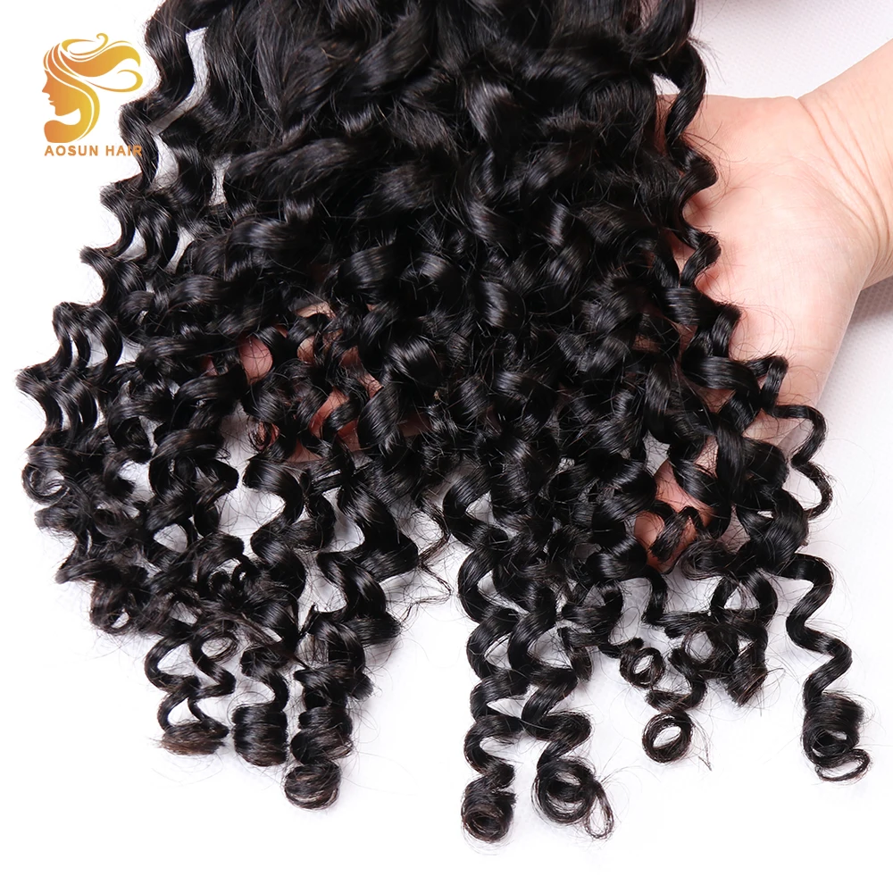 AOSUN волосы бразильские Реми волосы переплетение двойной нарисованный Fumi Kinky Curly 13*4 Кружева Фронтальная человеческих волос наращивание 10-20 дюйм(ов