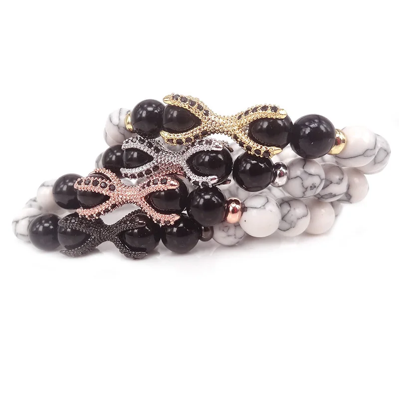 Натуральный черный оникс с белым Howlite серебряного цвета микрозакрепка CZ Eagle Claw