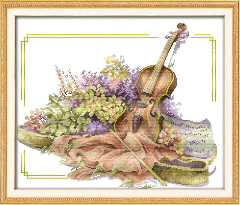 

Joy sunday still life style The violin and flowers counted cross stitch patterns free printable online store