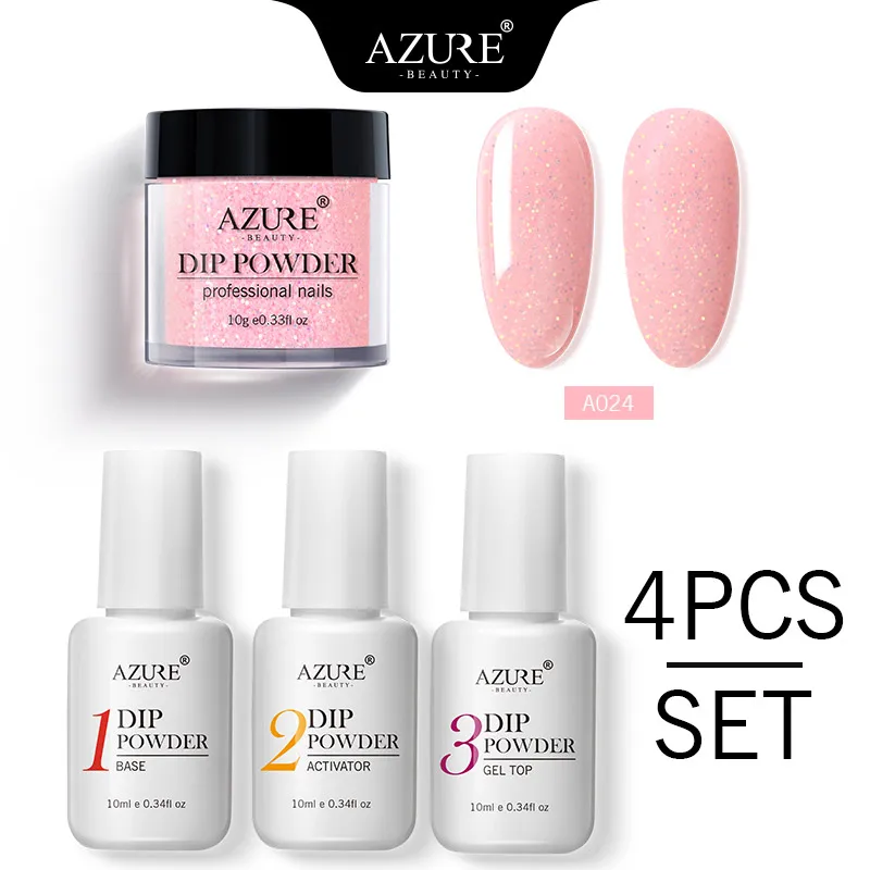 24 Azure Beauty 4Pcs/Lot Dipping Powder Base Nail Coat Set Shiny Glitter Dip Powder Gradient Color Powder Kits Top Gel Activator - Цвет: 24