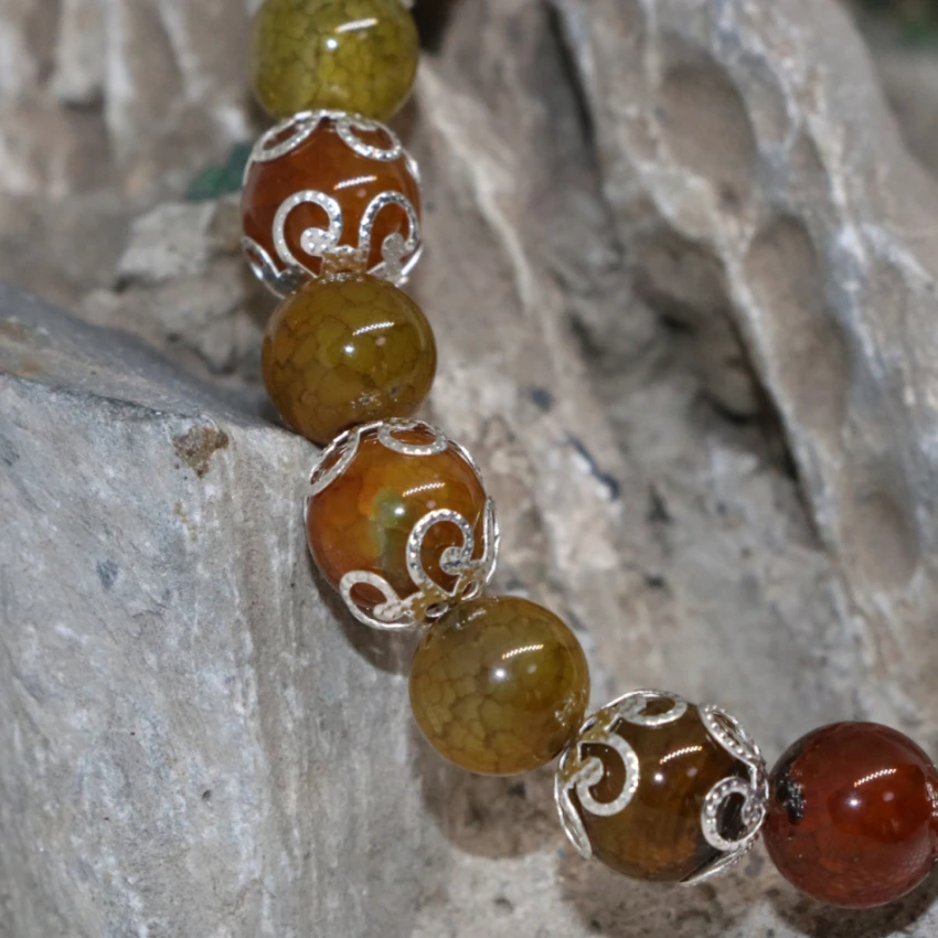 Оптовая цена в богемном стиле браслет 8 мм круглой желтый попкорн Агат Оникс