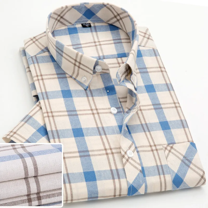 Man shirt 501 Новая Клетчатая Мужская рубашка с коротким рукавом, модная повседневная приталенная Корейская рубашка в клетку, рубашка из чистого хлопка, блуза Camisa Social Heren Shir - Цвет: Man shirt 501