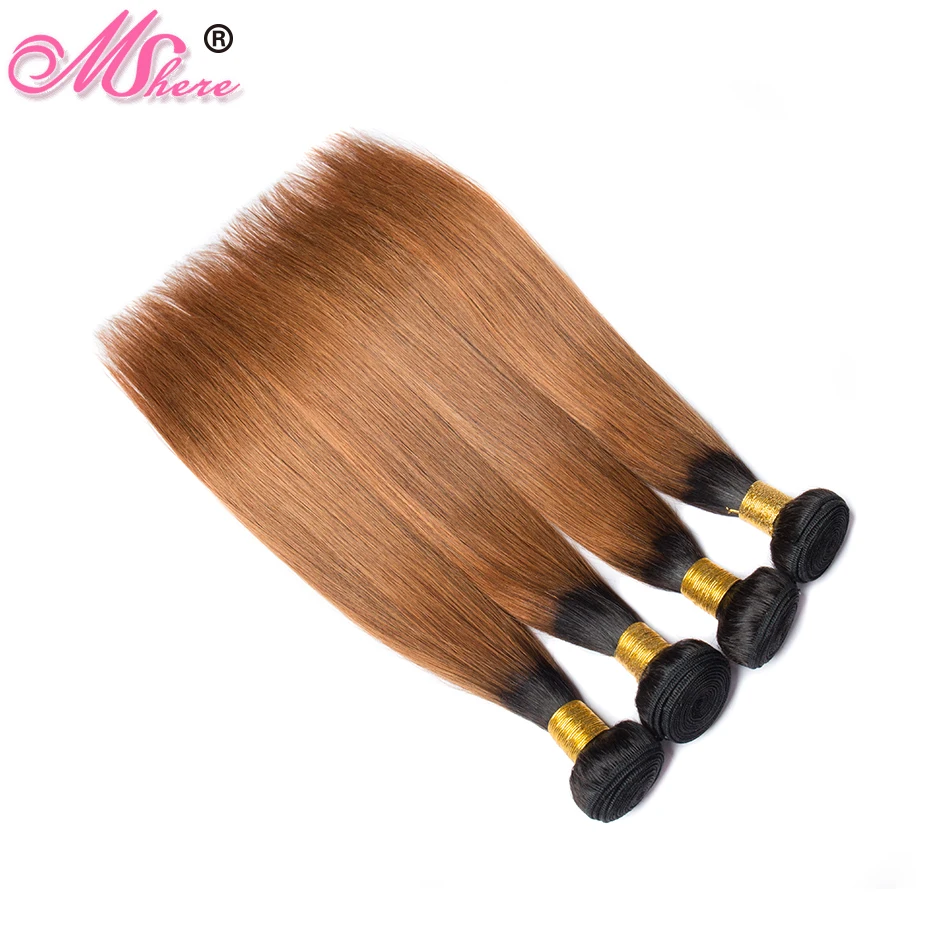 Mshere прямые волосы Ombre 3/4 Связки с закрытием 1B/30 перуанские натуральные Ткань
