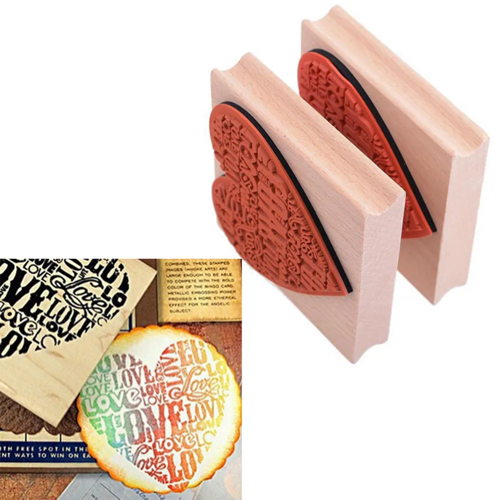 New Heart Shape Blocks Toys Wooden Rubber Craved Printing Stamp Wood DIY Fashion Craft School Scrapbooking Drawing Tools 1 pcs | Игрушки и
