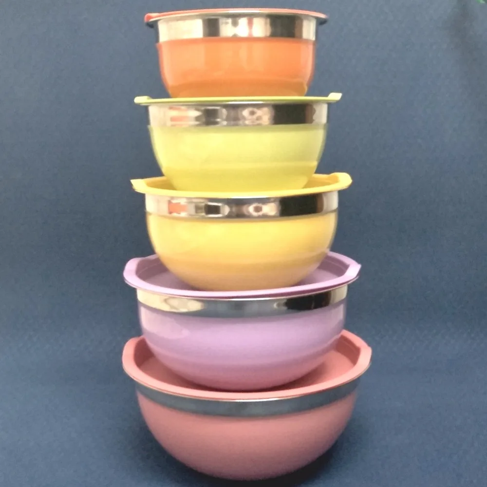 

Free Shipping Supreme Quality Colorful Coating Stainless Steel Mixing Bowls with Lids, Set of 5 (00297)