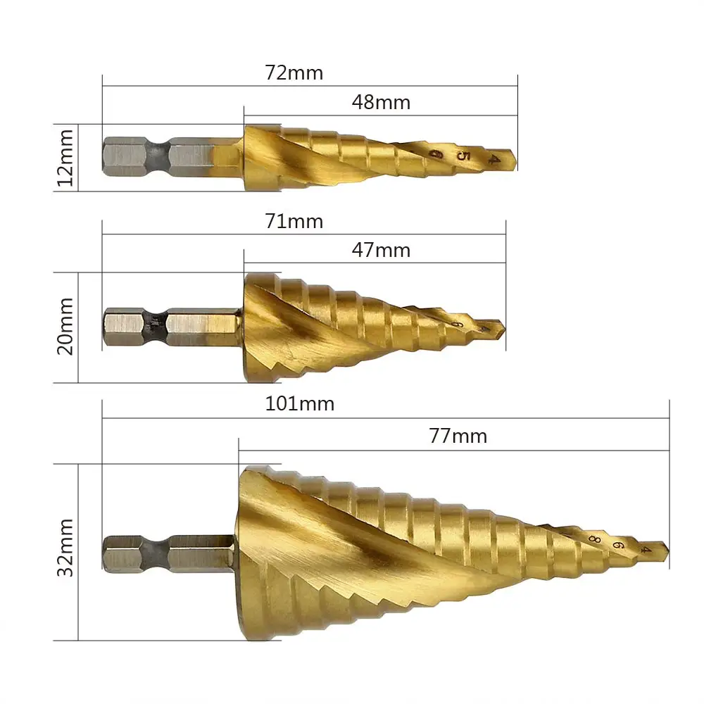 

DIYWORK 4-12/4-20/4-32mm Hex Shank Spiral for Metal Cone Drill Bit High Speed Steel Triangle Shank Hole Cutter