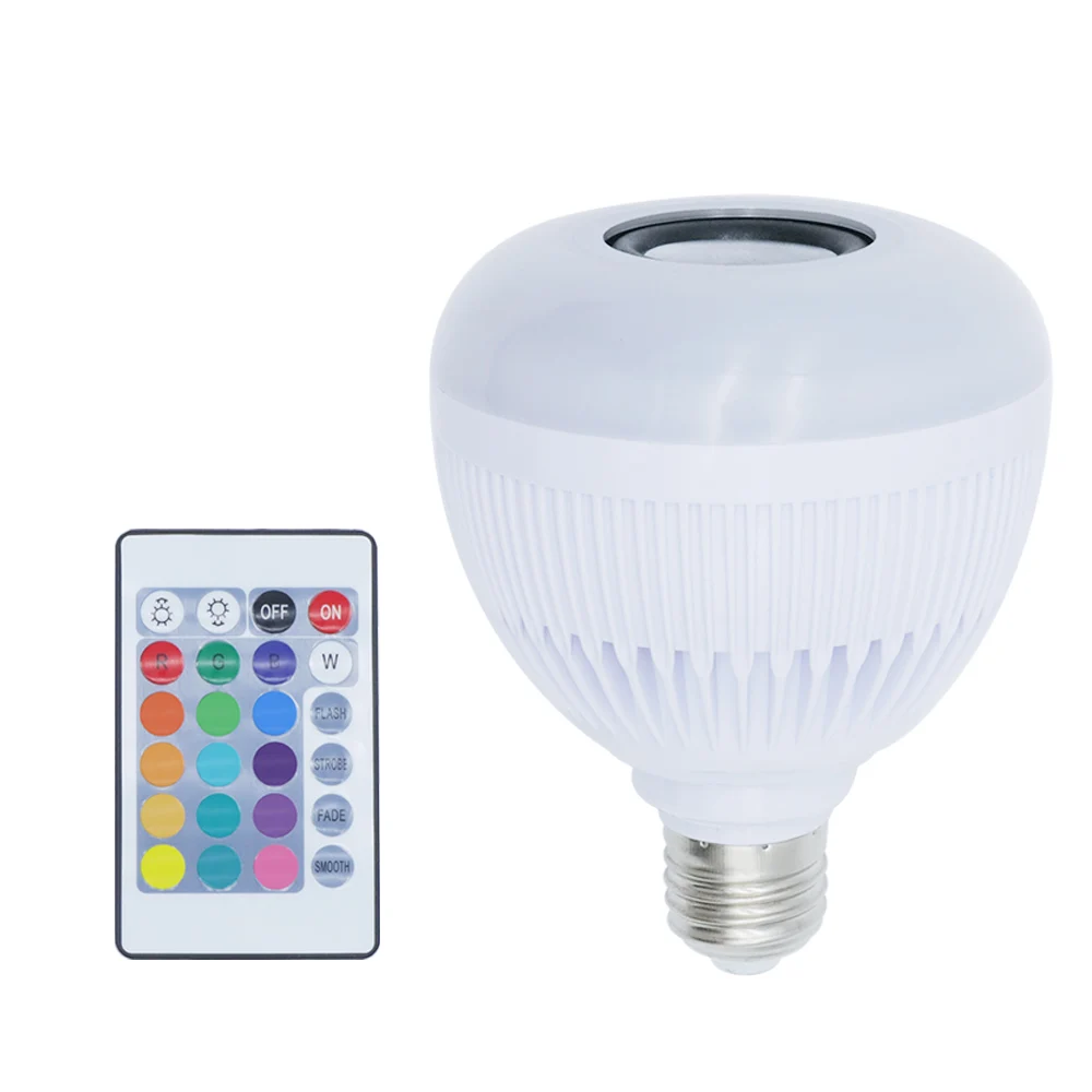 Bulb Смарт Bluetooth Динамик E27 светодиодный лампа RGB+ белый 12 Вт работы в режиме воспроизведения музыки светодиодный светильник с 24 кнопок пульта дистанционного управления, Управление для вечерние ночной Светильник - Испускаемый цвет: Bulb