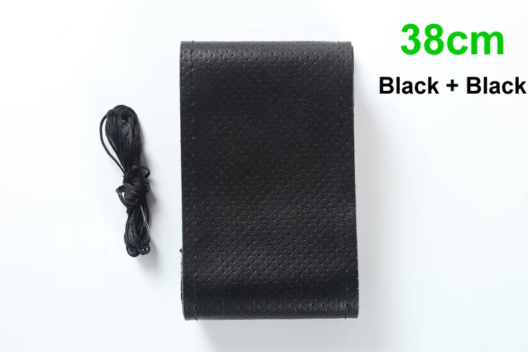 38cm Black 36/38/40 см из натуральной кожи; Кожаная оплетка на руль автомобиля рулевое колесо крышка из мягкой телячьей кожи ручного шитья крышка рулевого колеса универсальный для D типа колеса - Название цвета: 38cm Black