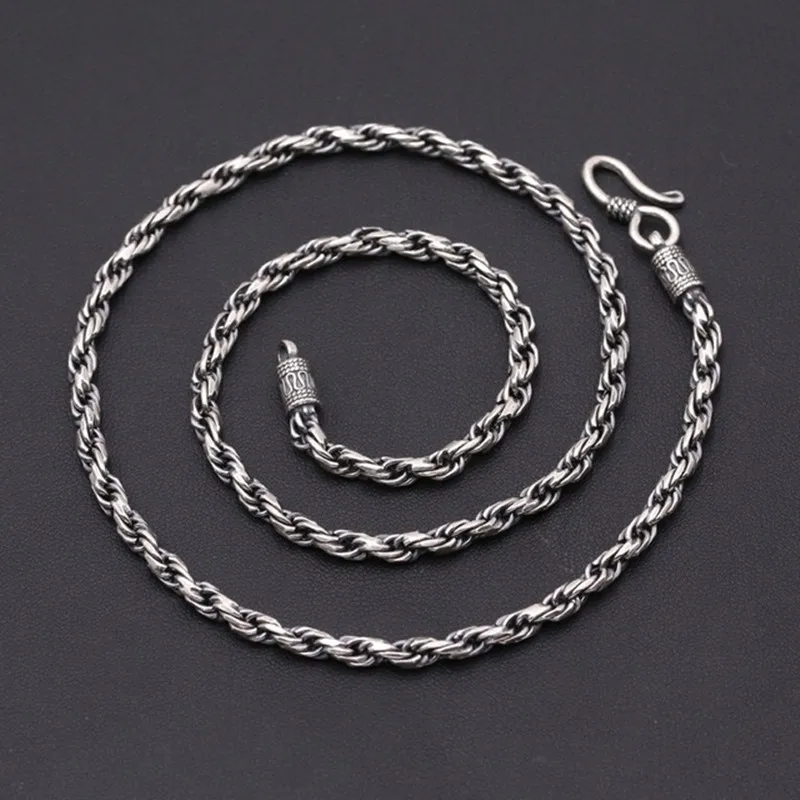 

38g 100% Real Pure 925 Sterling Silver Initial Necklace 4MM Thickness Chain Men Gift Thai silver CHarms Choker long necklace