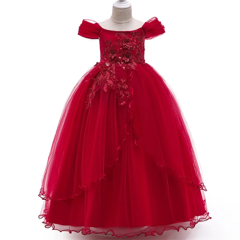 high quality children's evening dress strapless elegant princess flower girl wedding applique beaded sequin | Детская одежда и