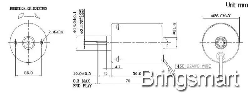 Bringsmart A3650 с бесщеточным двигателем постоянного тока 12V 24V мини-мотор-редуктор постоянного тока 3000 об/мин 6000 об/мин обратный встроенный драйвер высокого Скорость с высоким крутящим моментом