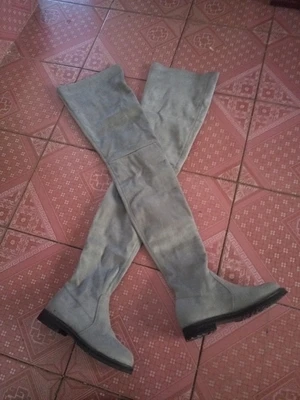 Gray 2 KALMALL Botas Mujer/зимние эластичные замшевые ботфорты выше колена женские ботфорты с острым носком женские высокие сапоги на шпильке - Цвет: Gray 2