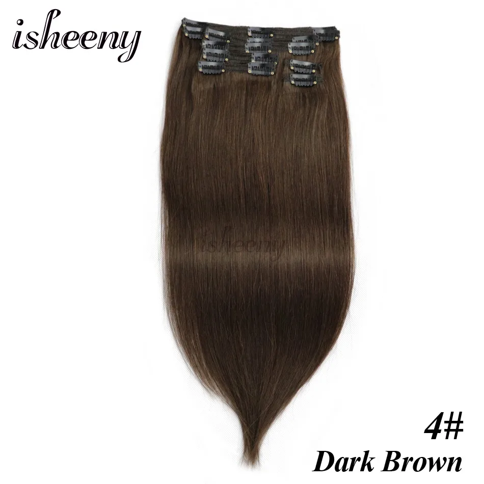 Isheeny, человеческие волосы Remy на заколках для наращивания, рояль, блонд, 4#27#, двойной уток, бразильские волосы на заколках, набор на всю голову - Цвет: 4