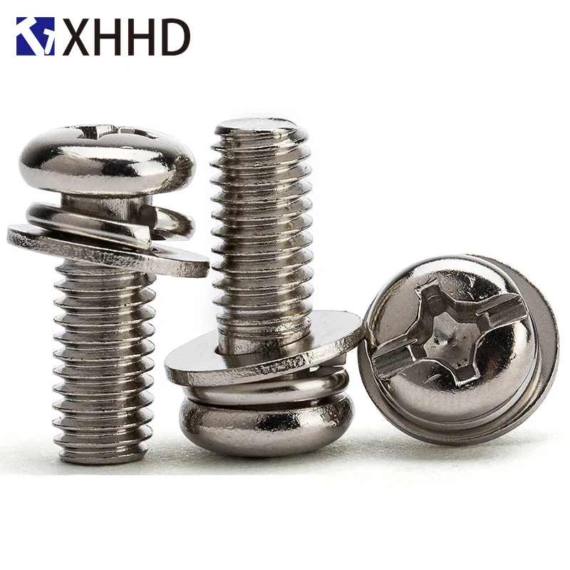 

M2 M2.5 M3 Phillips Round Head Three Combination Screw Metric Thread Cross Recessed Sem Bolt With Washer 304 Stainless Steel