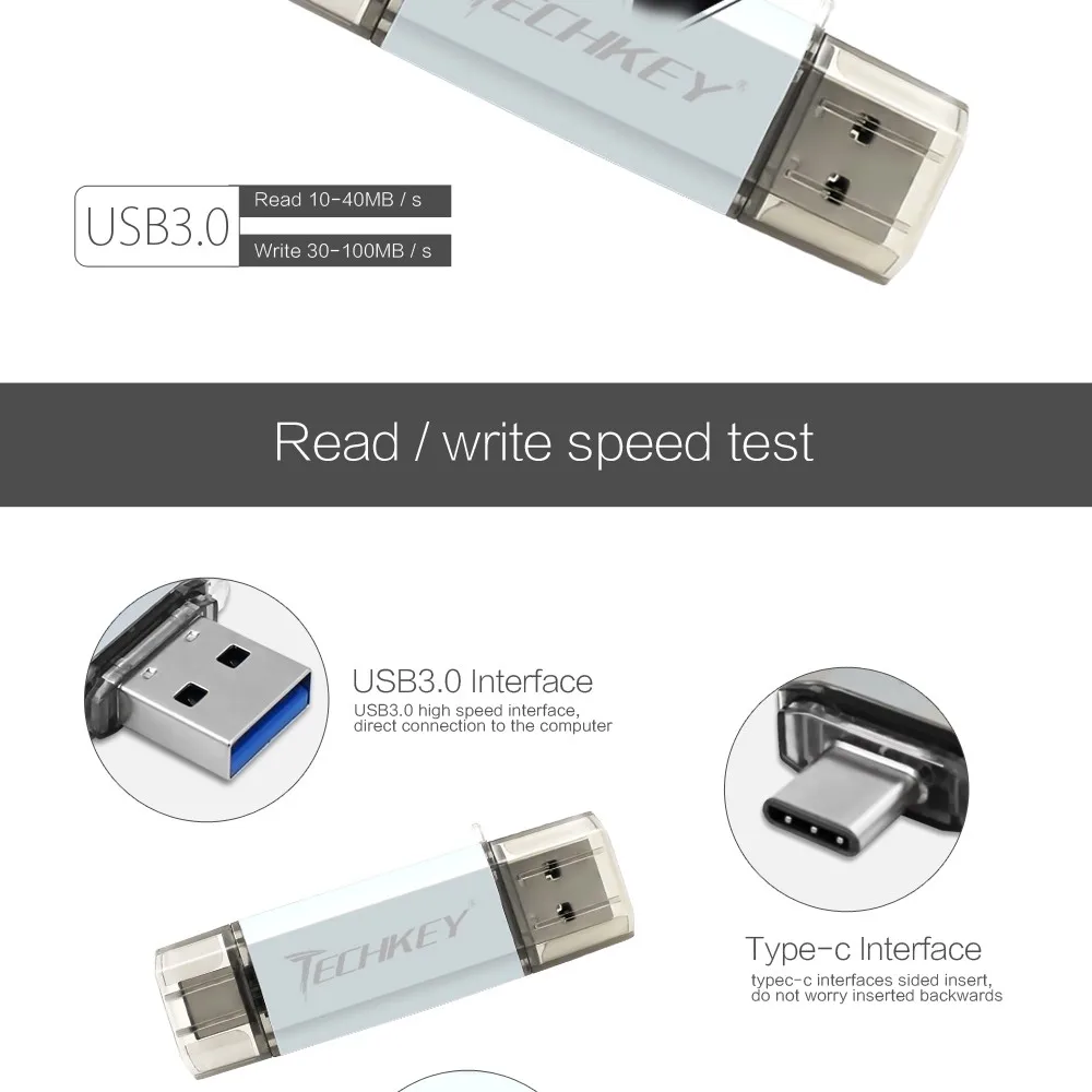 TECHKEY USB 3,0 type-C 3,1 usb флеш-накопитель 3,0 64 Гб металлический пользовательский флеш-накопитель 32 Гб USB флешка 16 Гб для телефонов Micro USB flash type C