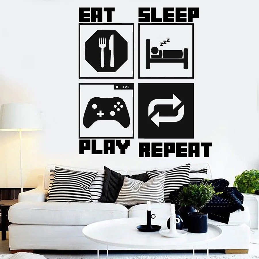 

Gamer Life Quote Wall Decal Eat Sleep Play Repeat Vinyl Wall Sticker Boys Bedroom Playroom Decoration Removable Mural Decals G56