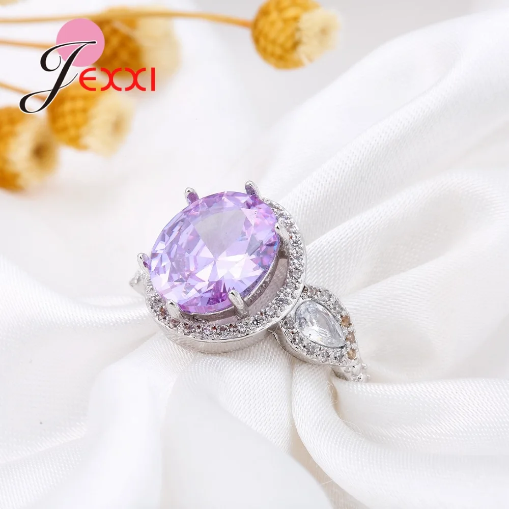 

Hot Sale Women Jewelry 925 Sterling Silver Bijoux Round Purple Zircon Ring One Piece for Women New Year Gift