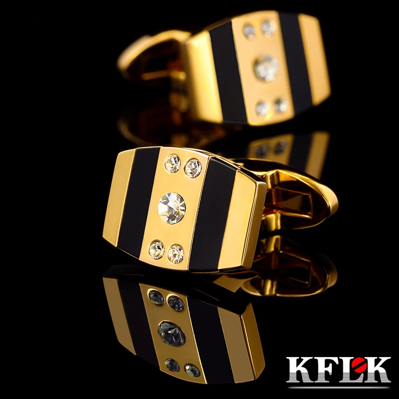 

KFLK Jewelry French shirt Fashion cufflinks for mens Brand Gold-color Cuff links Luxury Weddin Buttons High Quality Crystal Gift
