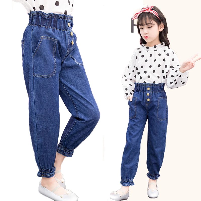 Джинсы для девочек 4 12 лет с высокой талией|Джинсы| |