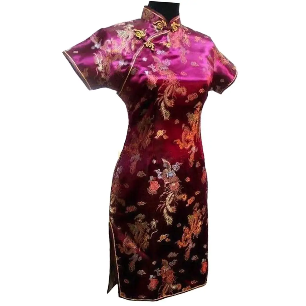 Черное Красное традиционное китайское платье Mujer Vestido женское атласное Ципао