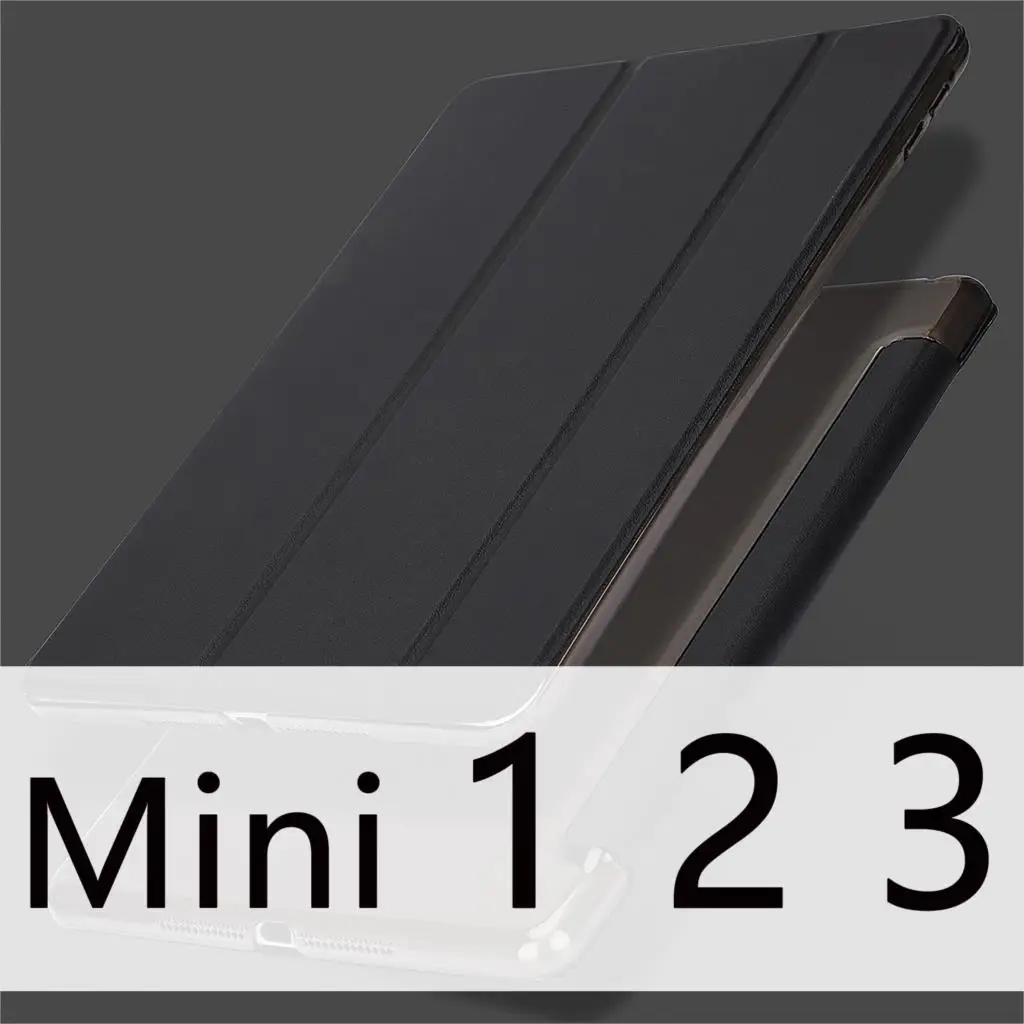 Для Apple iPad Mini 4 3 2 1 чехол, GOOJODOQ тонкий из искусственной кожи полупрозрачный ПК Жесткий Чехол для iPad Mini 4 чехол Авто Режим сна - Цвет: Black 1 2 3