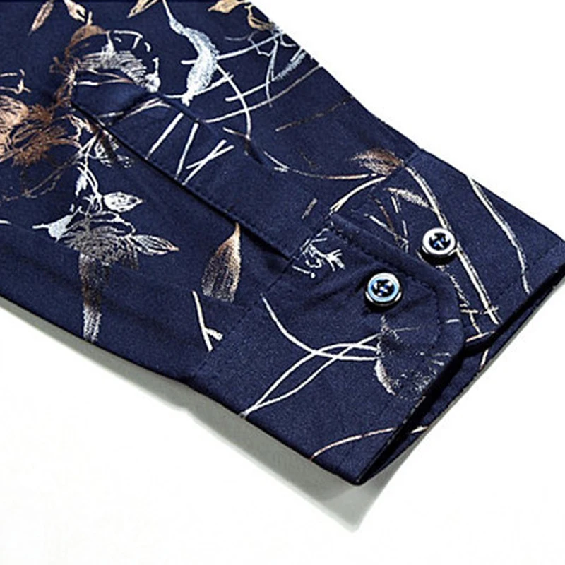 Мужская рубашка облегающая с длинным рукавом и цветочным принтом 3837|social shirt|male