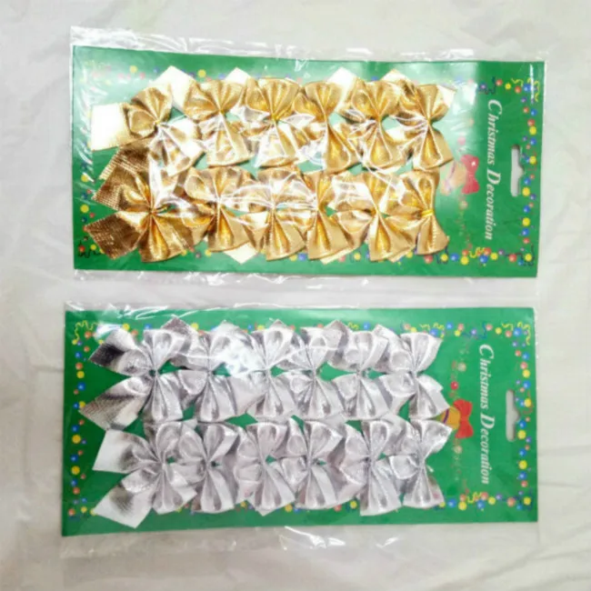 60 шт./упак. Рождественский Маленький бант Золотой Серебряный праздничный Декор