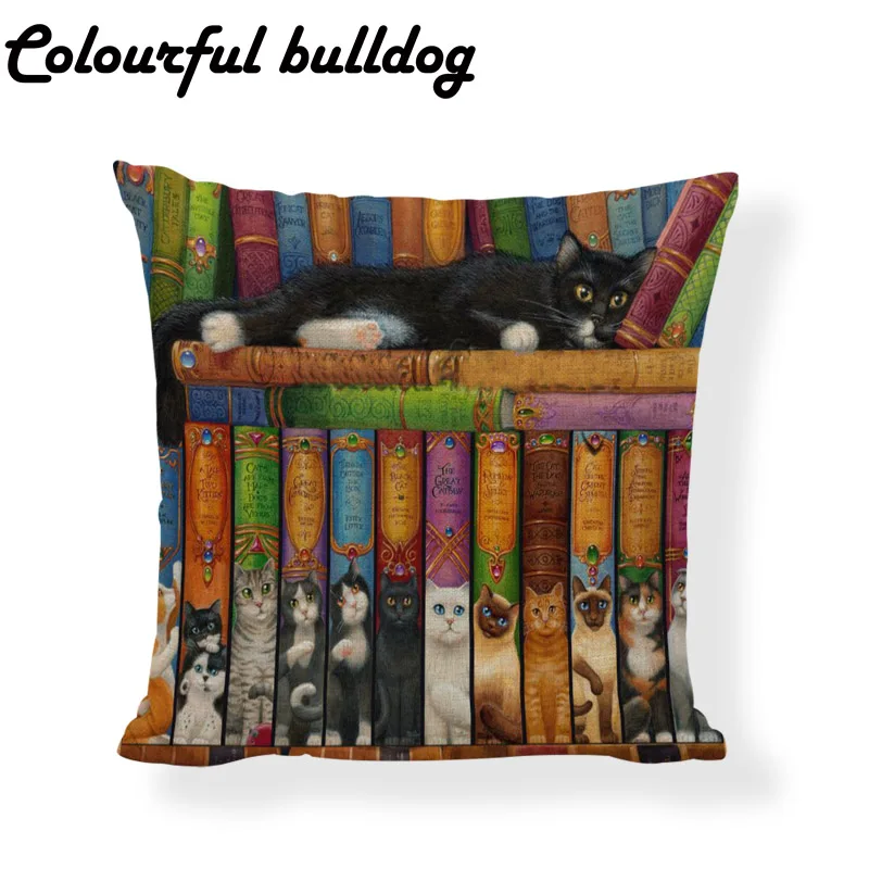 Чехол на подушку cuvenity Cat View книжная полка с буквенными надписями 45 см * квадратный