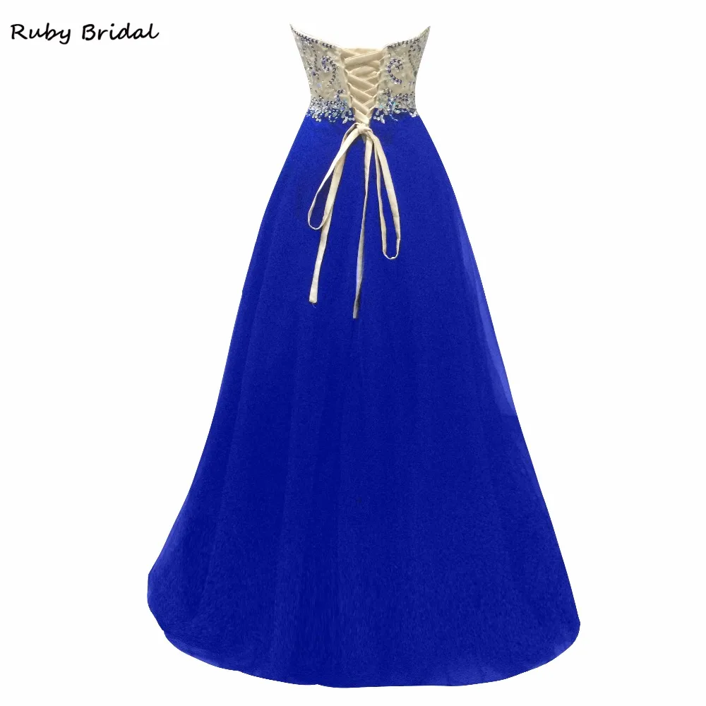Ruby Bridal 2017 Vestidos De Fiesta длинное Королевское синее Тюлевое платье цвета шампанского с