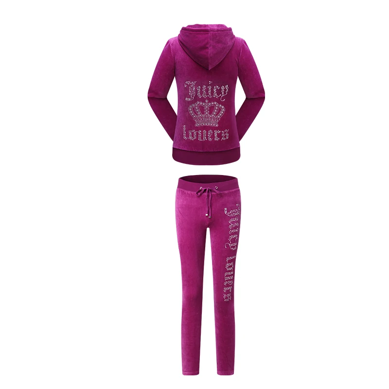Фиолетовый Juicy Lovers бренд весна осень женские спортивные костюмы Синий Серый Черный pleuche повседневные спортивные костюмы с капюшоном Спортивная толстовка с воротником-стойкой костюм - Цвет: Фиолетовый