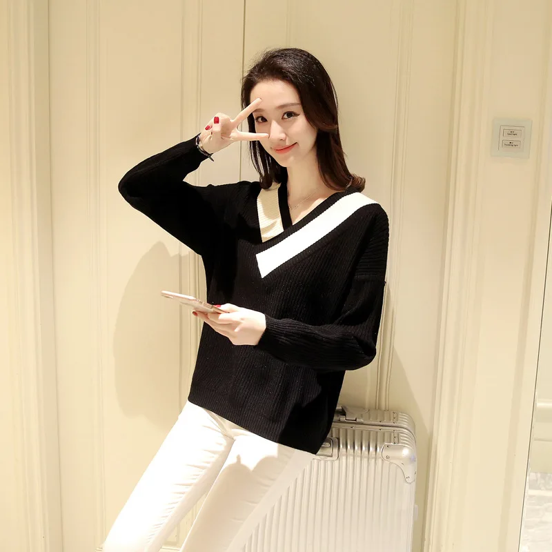 Feierhaosi Elegant Loose Fashion Women Sweaters Full Sleeve V-Neck Knitted Bodycon Casual Vestidos Basic Sweater | Женская одежда