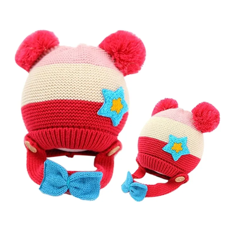 

Knitted Hat 6 colors Cute Kid Baby Winter Autumn Warm Knitted Hat Cap with a Chin Strap Head Ears Warmer Woolen
