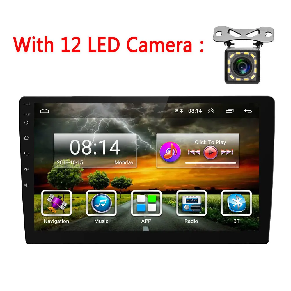 With 12 LED Camera AMPrime автомобильный радиоприемник 10,1 ''большой экран Android навигация мультимедийный плеер wifi Bluetooth зеркальная связь USB Авторадио DAB радиоприемники - Цвет: With 12 LED Camera