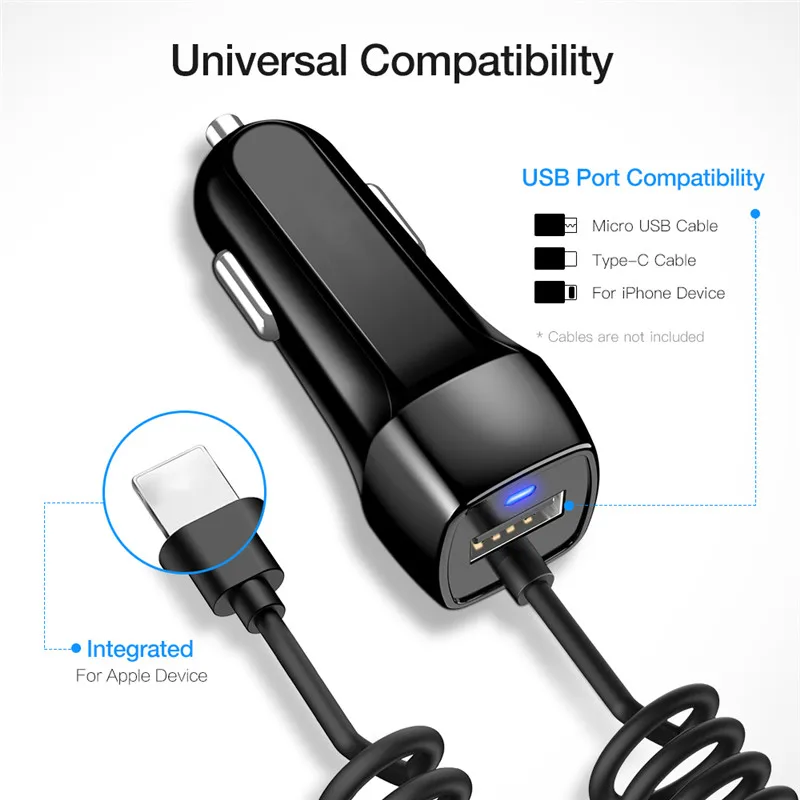 USB Автомобильное зарядное устройство для iphone X 8 samsung S9 S8 Plus автомобильная зарядка светодиодный телефон автомобильное зарядное устройство с кабелем для iphone/Micro USB/usb type-C