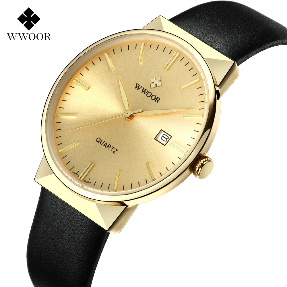 

Men Watches Top Brand Luxury WWOOR Men Quartz Watch Leather Sport Waterproof Casual Wristwatches relogio masculino Pin buckle
