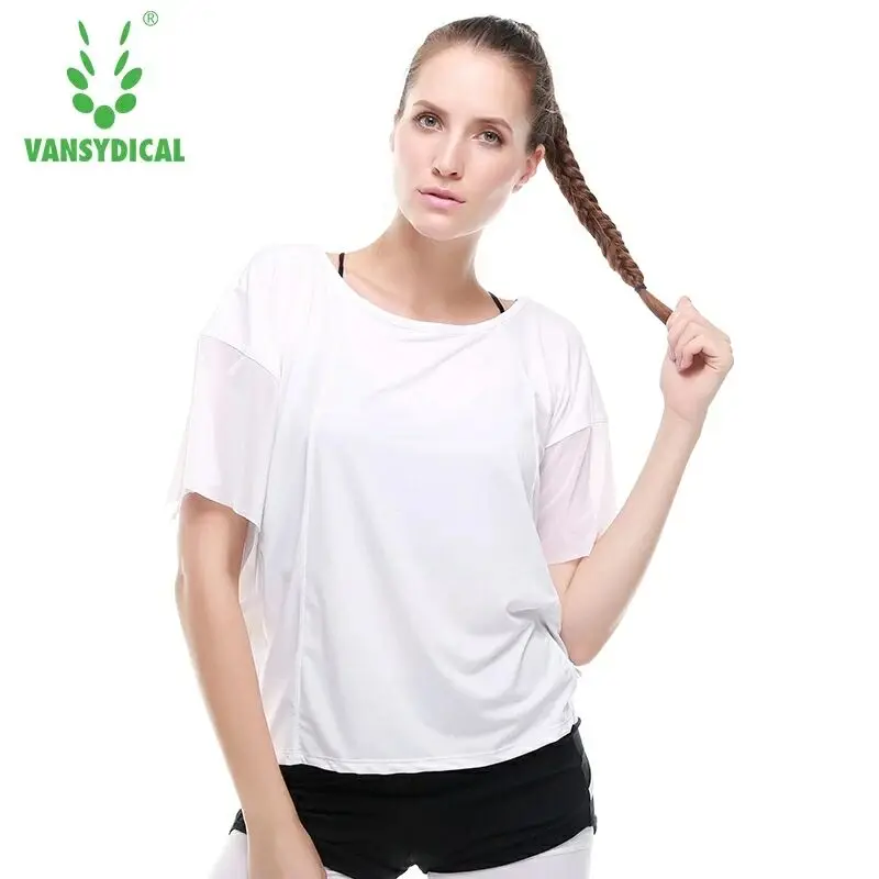 Vansydical Summer Sport T-shirts Women's Yoga Shirts Fitness Loose Breathable Quick Dry Gym Running Tops | Спорт и развлечения