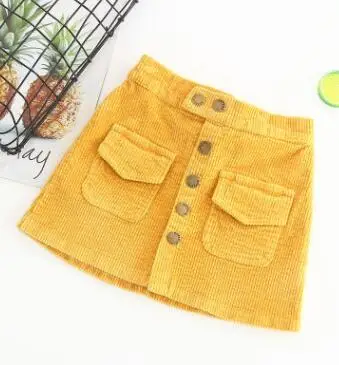 Yellow Детская юбка принцессы для девочек на весну и осень, Повседневная Вельветовая Асимметричная юбка для девочек, хлопковая одежда для маленьких девочек, 24 мес.-6 лет - Цвет: Yellow
