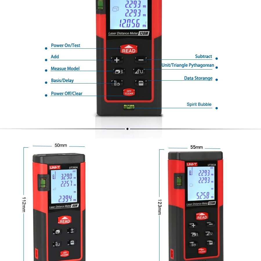 UNI-T лазерный дальномер 40 м 100 м цифровой дальномер UT390B+ UT393+ Электронная трена Лазерная Лента с измерением уровня линейка тест