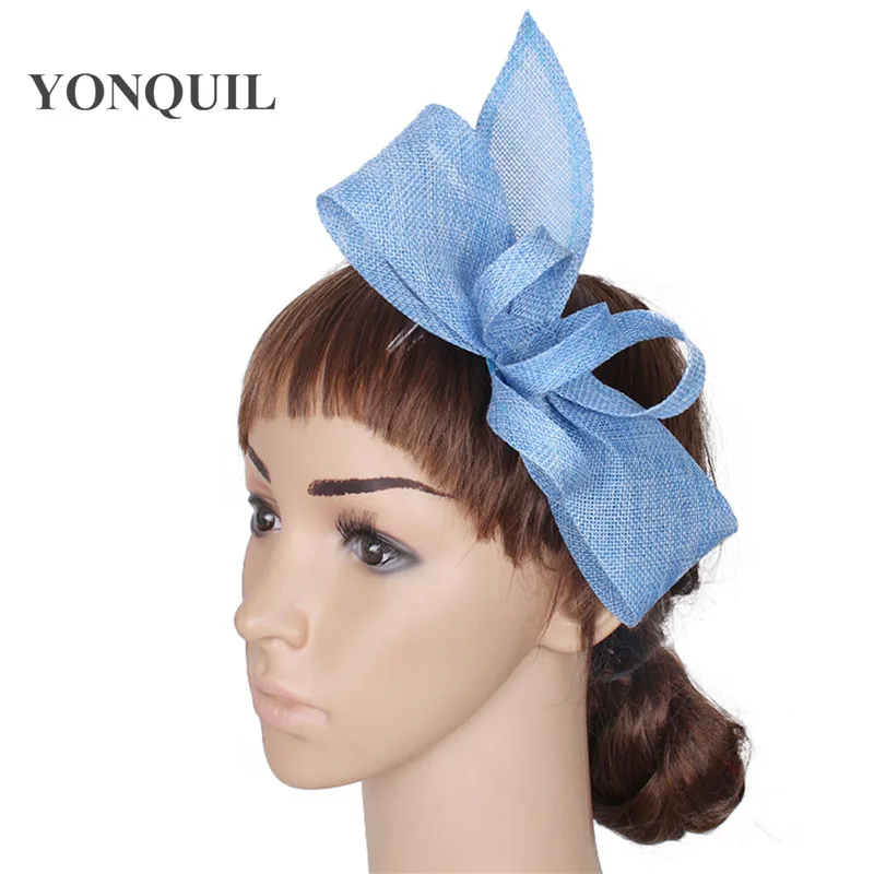 

Elegant Imitation Sinamay Fascinators Base With Feather Wedding Headwear Occasion Hats Women Light Blue Hair Accessories