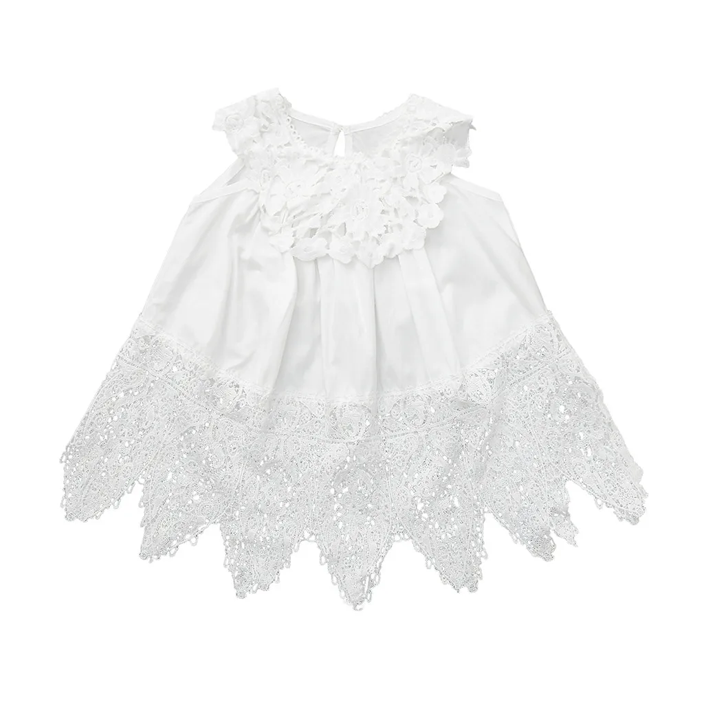 Новинка лета 2019 кружевной сарафан без рукавов с оборками для маленьких девочек